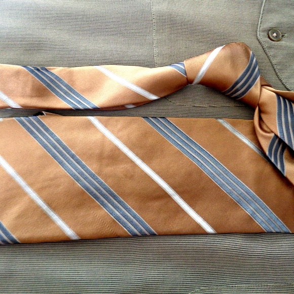 ERMENEGILDO ZEGNA SILK TIE GOLDEN BROWN STRIPED 59 - Picture 5 of 8